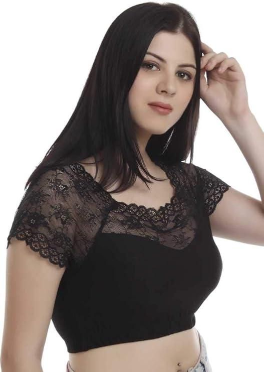 Women's Spandex Short Sleeve Readymade Blouse (Black)